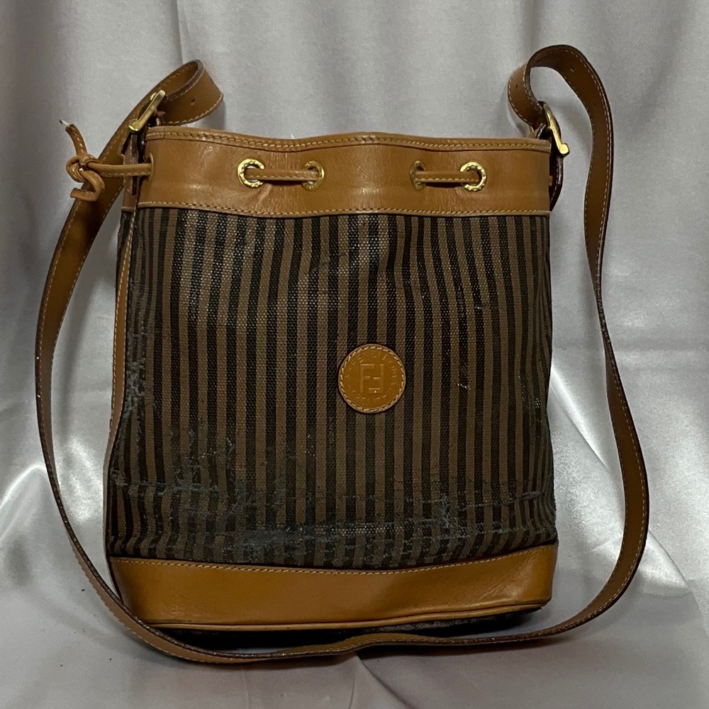 Fendi Penguin small striped crossbody  bucket.   48- H3e